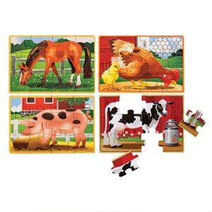 NWT Melissa & Doug wooden puzzles in a box farm animals cow horse pig rooster